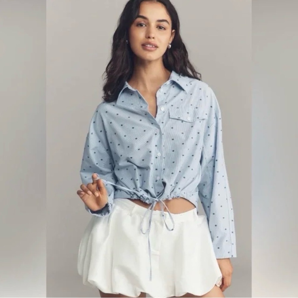 Maeve Light Blue Polka Dot Button-Down Shirt